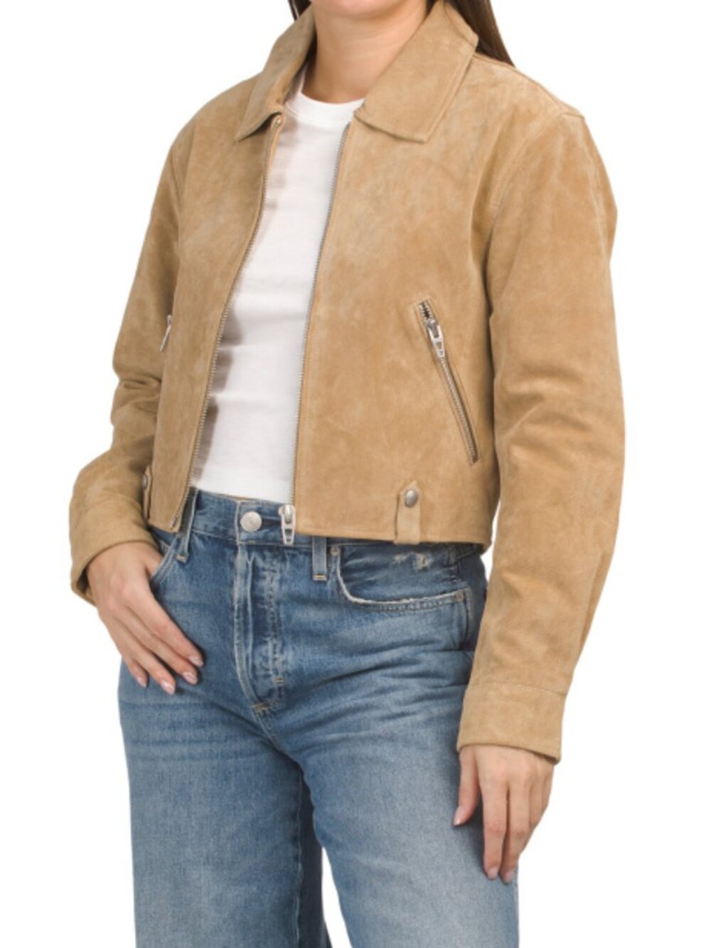 BLANK NYC Beige Real Suede Cropped Jacket
